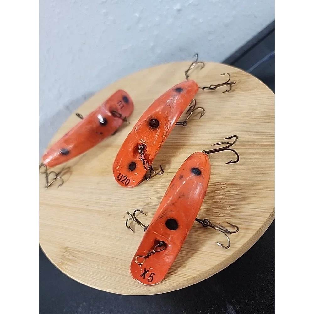 Helins Flat Fish U20 LU X5 Crankbait Orange & Black Vintage - Fishing Tackle 3